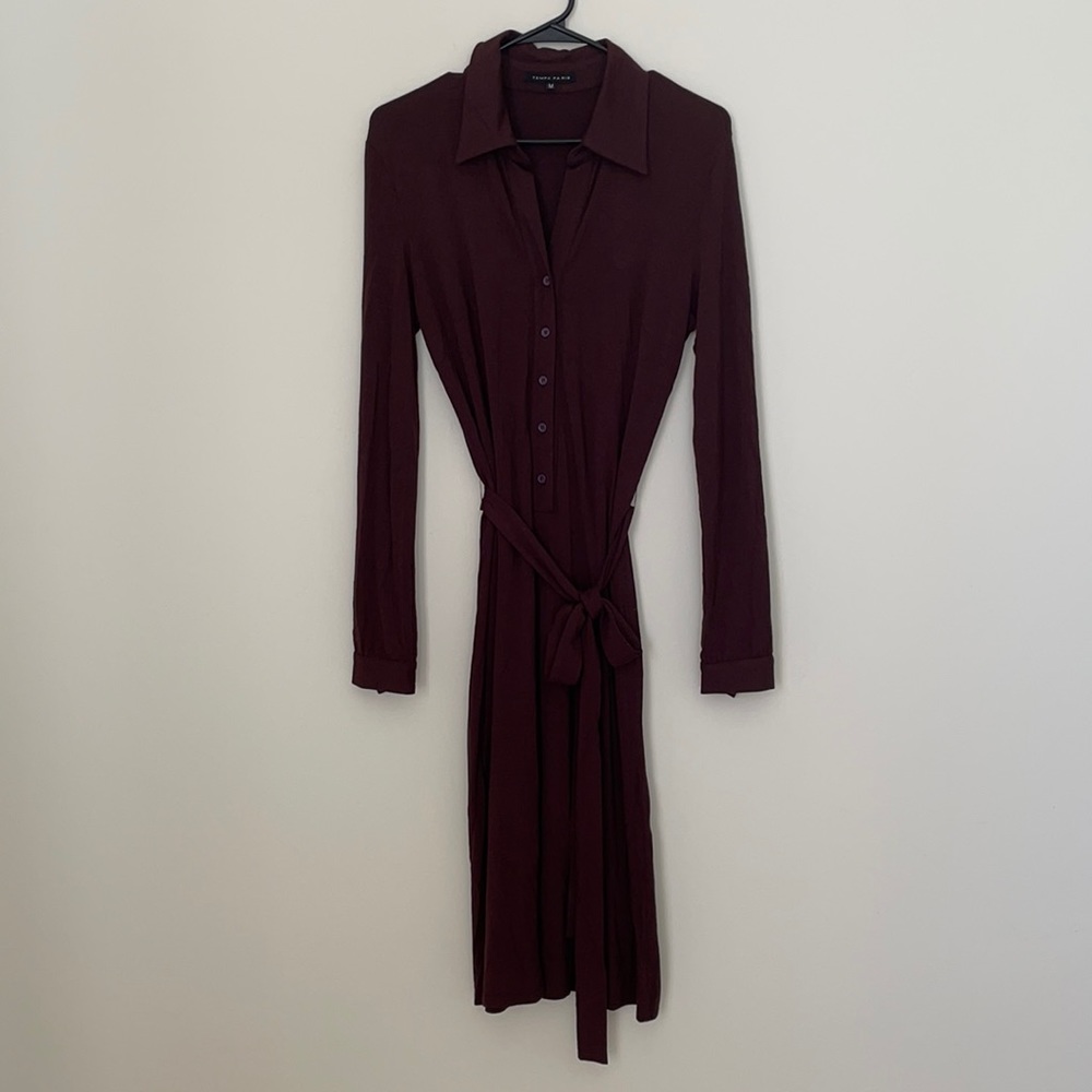 Tempo Paris Brown Collared Shirt Dress